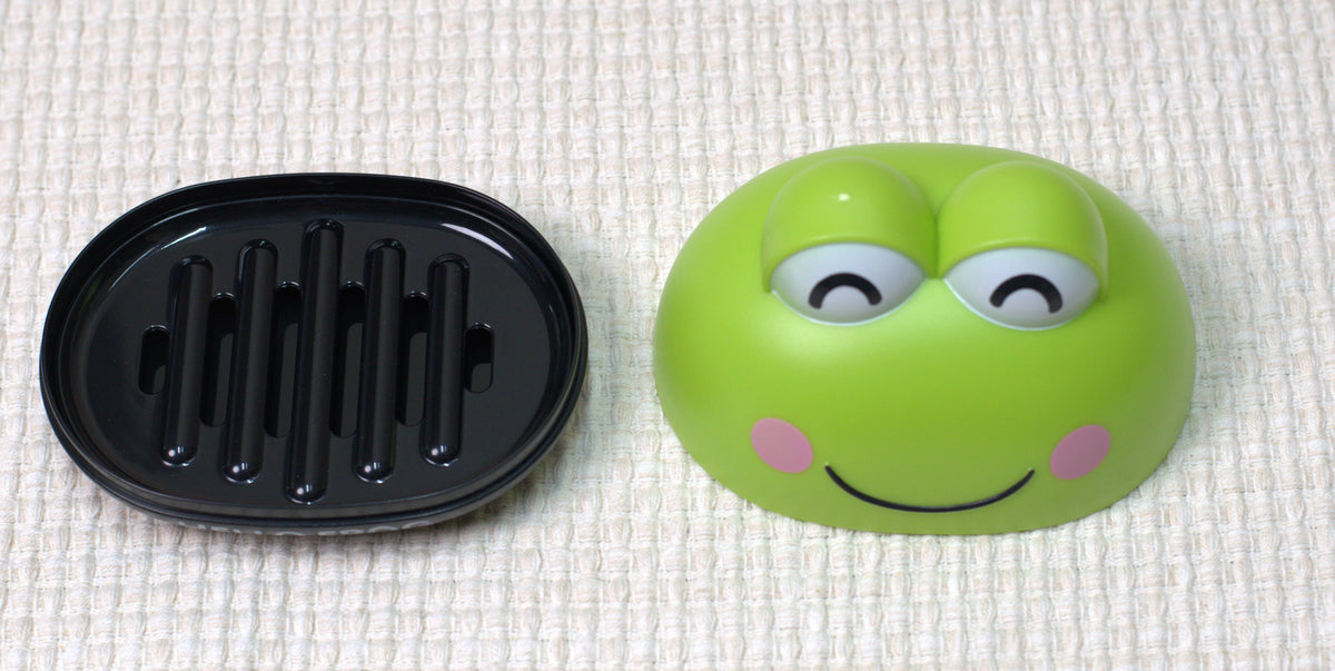 Cute Cartoon Frog Soap Dish with Lid & Removable Draining Tray