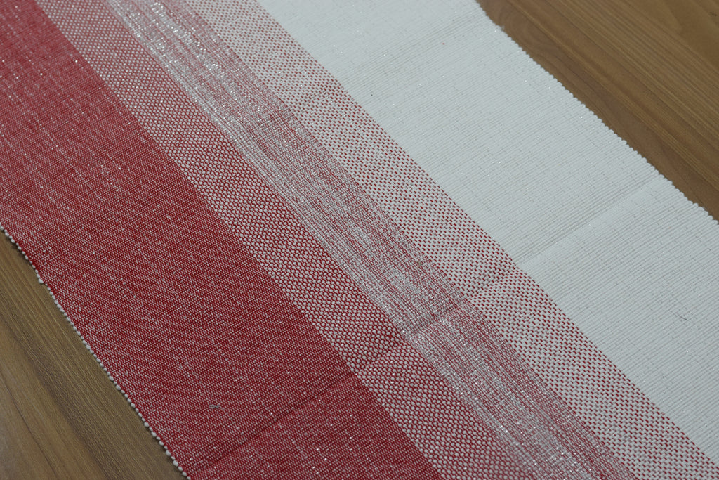 Striped Cotton Table Runner - 2 Meter × 40 cm - Red & White