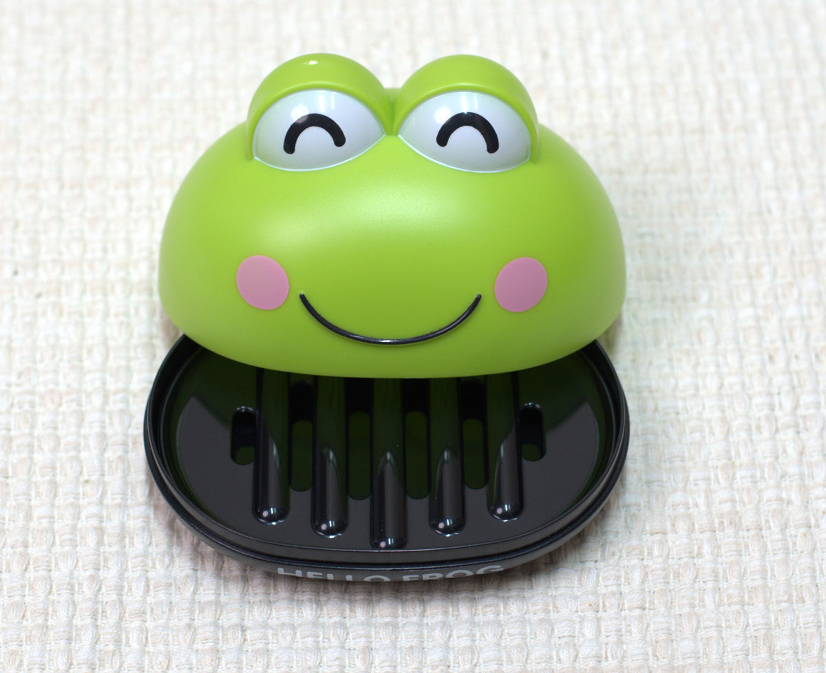 Cute Cartoon Frog Soap Dish with Lid & Removable Draining Tray