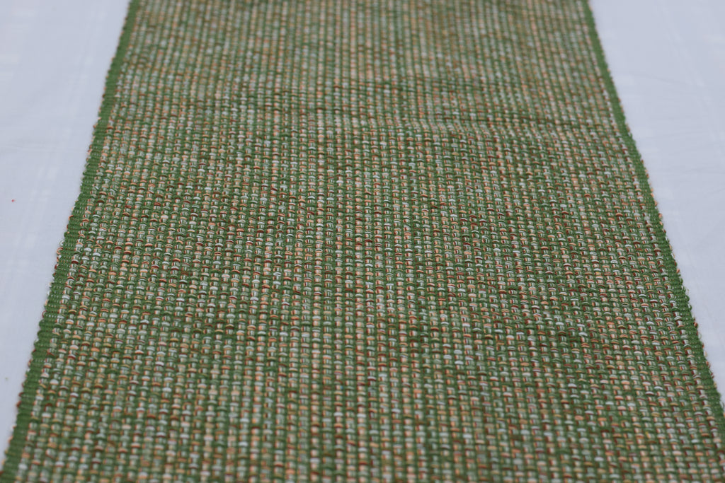 Green Handwoven Table Runner with Tassels - 215 x 40 cm