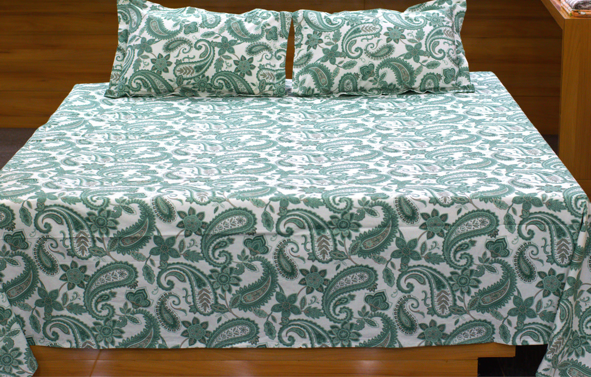 King Size Cotton Blend Bedsheet – 110 x 110 Inches | Paisley Floral Print
