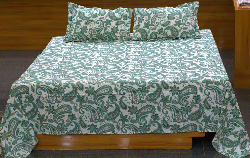 King Size Cotton Blend Bedsheet – 110 x 110 Inches | Paisley Floral Print