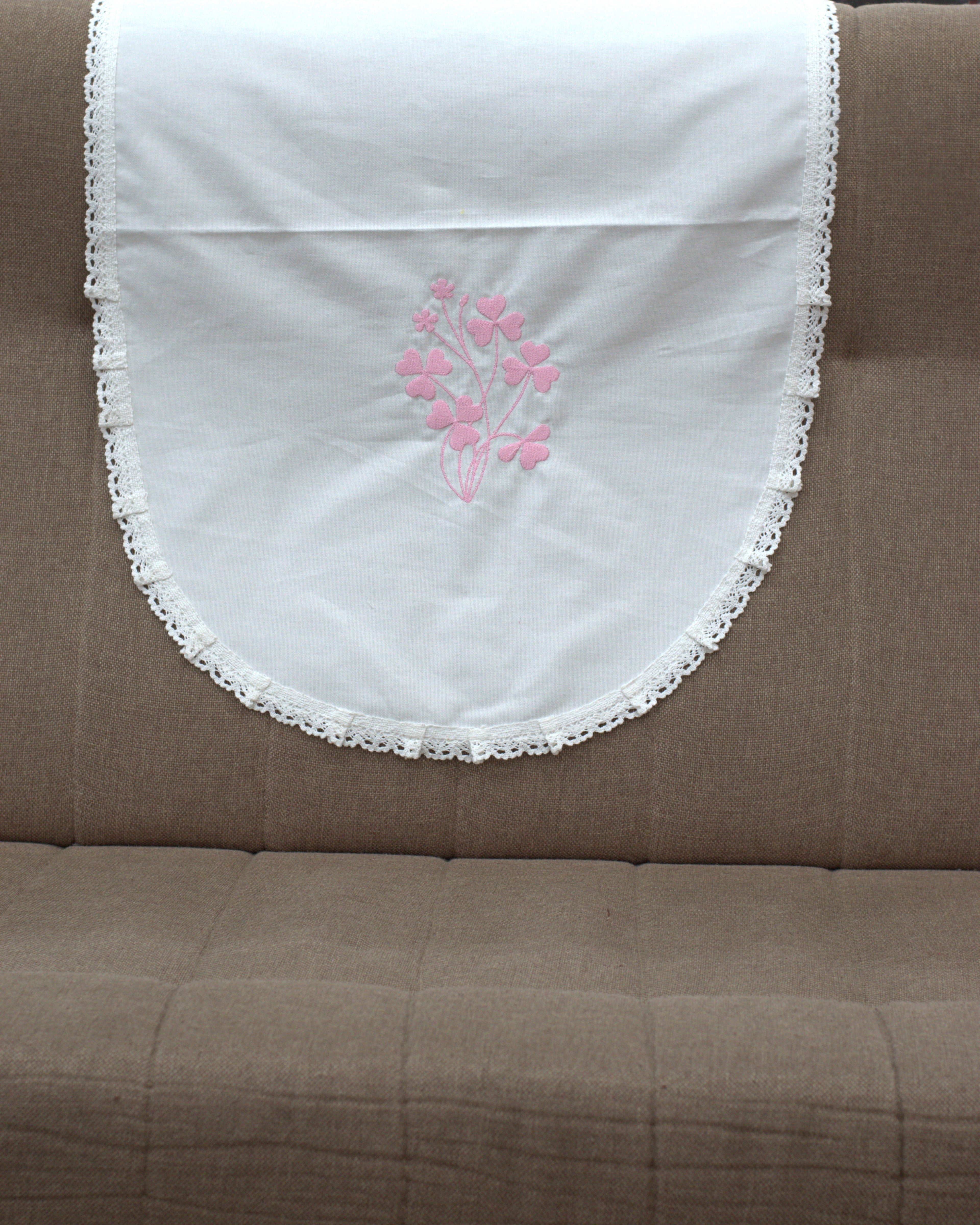 White Chair Back Cover Set with Pink Floral Embroidery