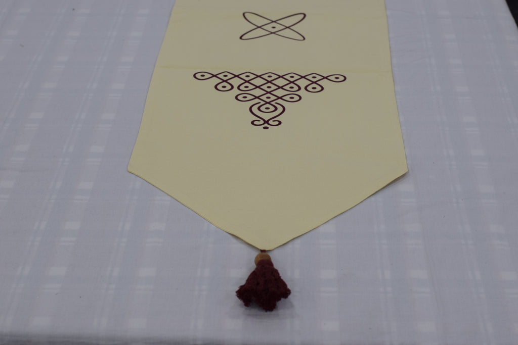 Cream Printed Table Runner with Tassels - 160 x 35 cm - View 2 - Printed - Nushio