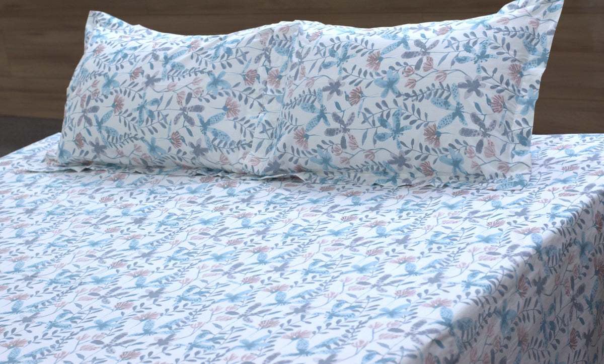 Floral Printed Cotton Blend Bedsheet – 110 × 110 Inches