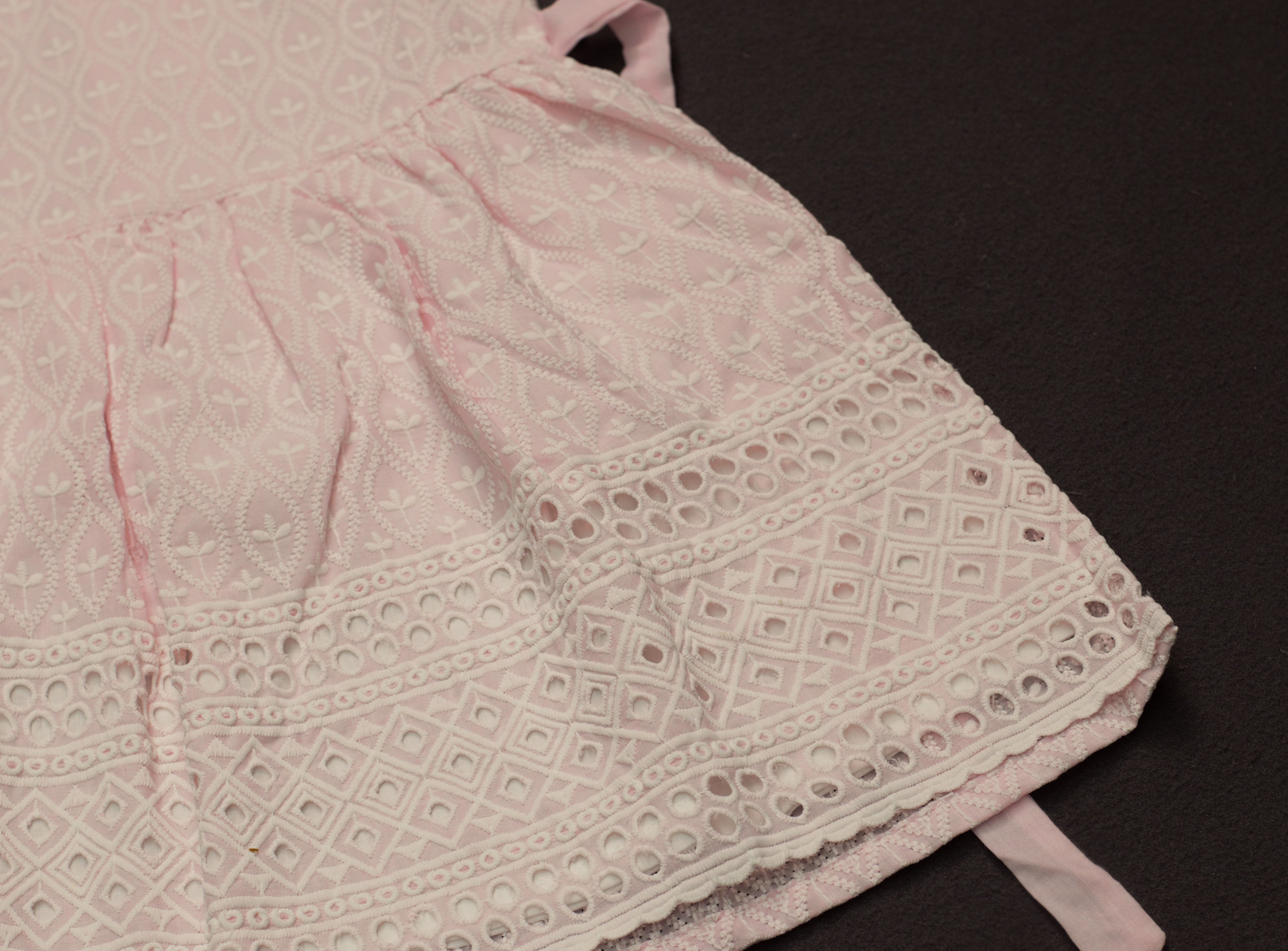 Sweet Peony Pink Eyelet Cotton Frock with Lace Trim & Bow Back