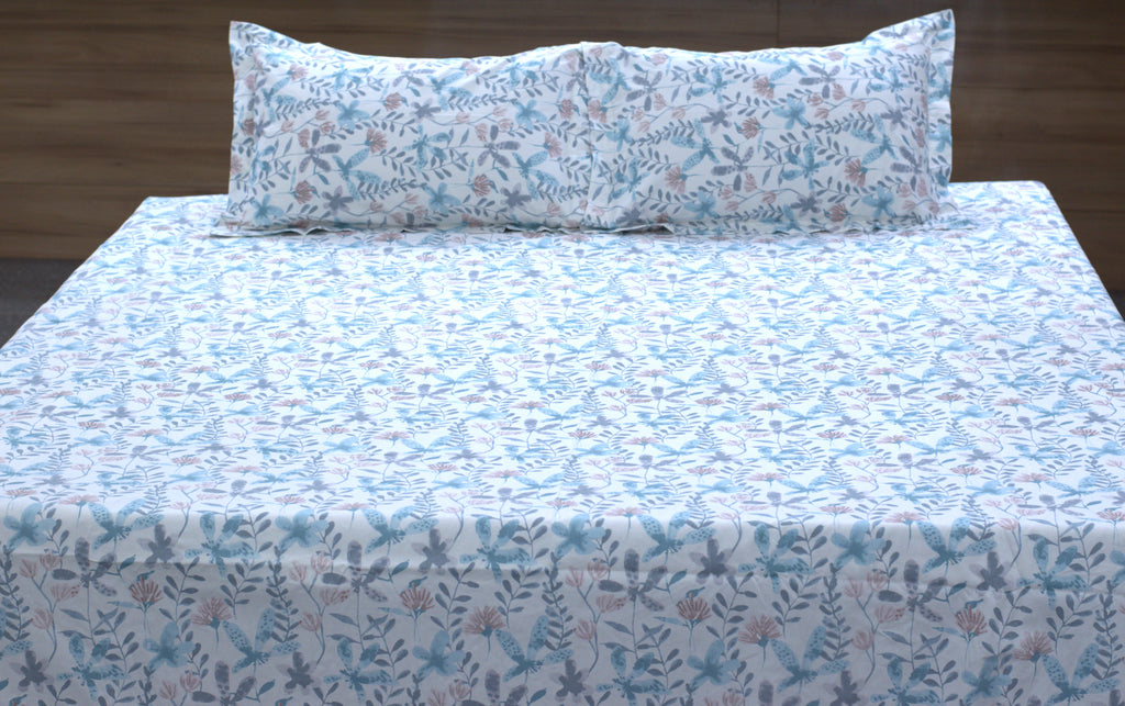 Floral Printed Cotton Blend Bedsheet – 110 × 110 Inches