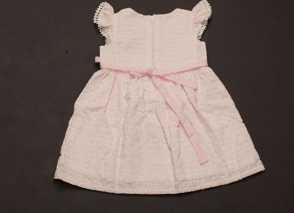 Sweet Peony Pink Eyelet Cotton Frock with Lace Trim & Bow Back