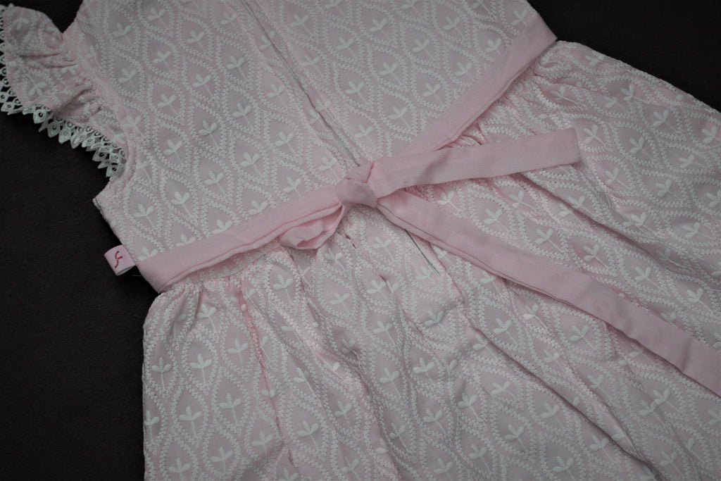 Sweet Peony Pink Eyelet Cotton Frock with Lace Trim & Bow Back