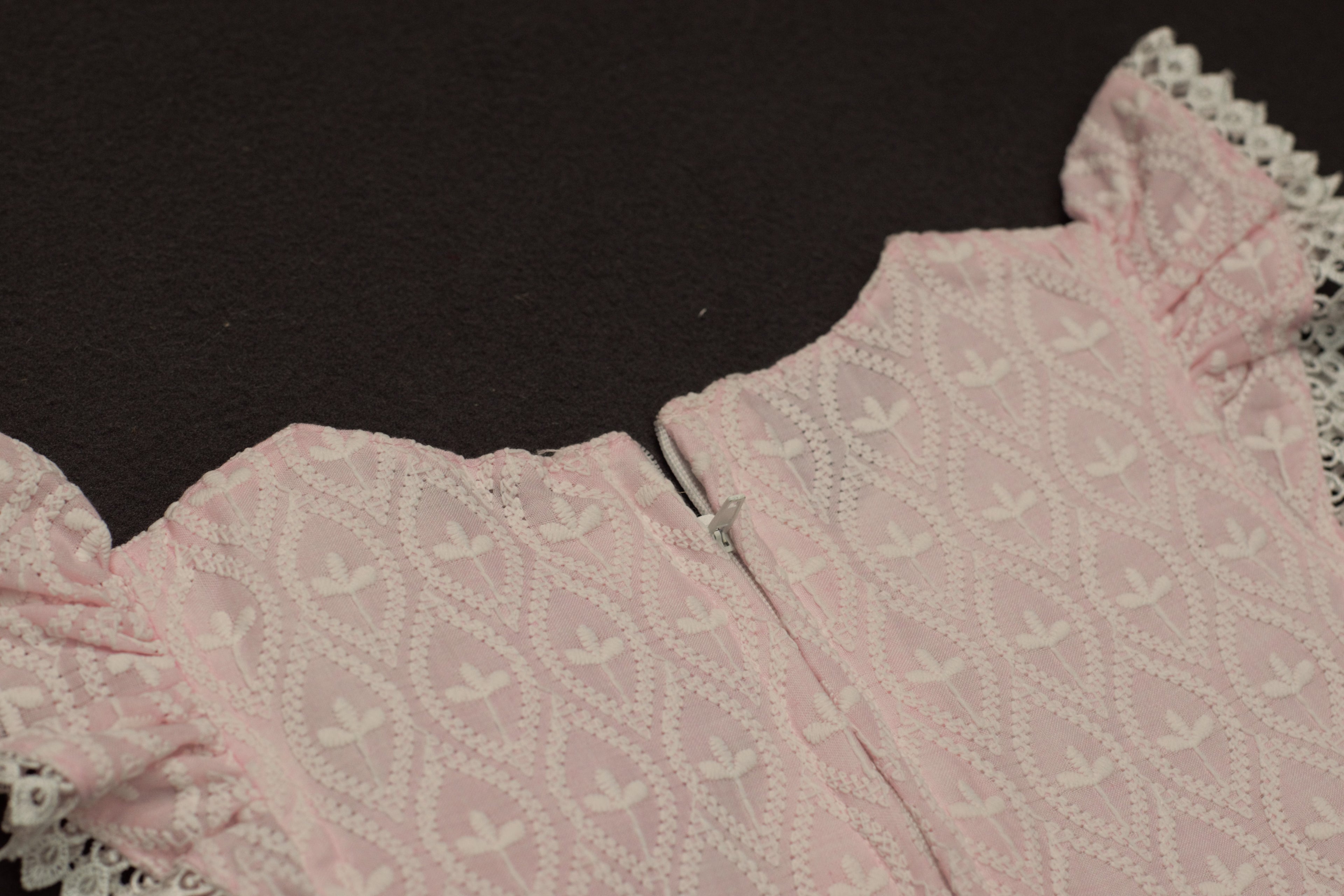 Sweet Peony Pink Eyelet Cotton Frock with Lace Trim & Bow Back