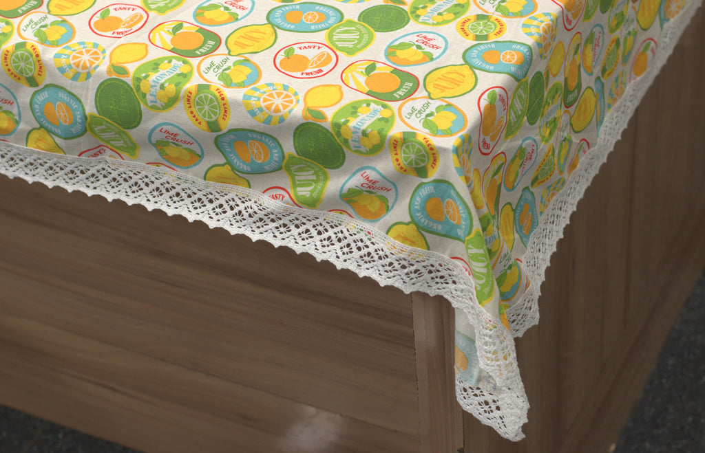 Lemon & Citrus Printed Table Cloth with Elegant White Lace Border – Nushio by Pulpel