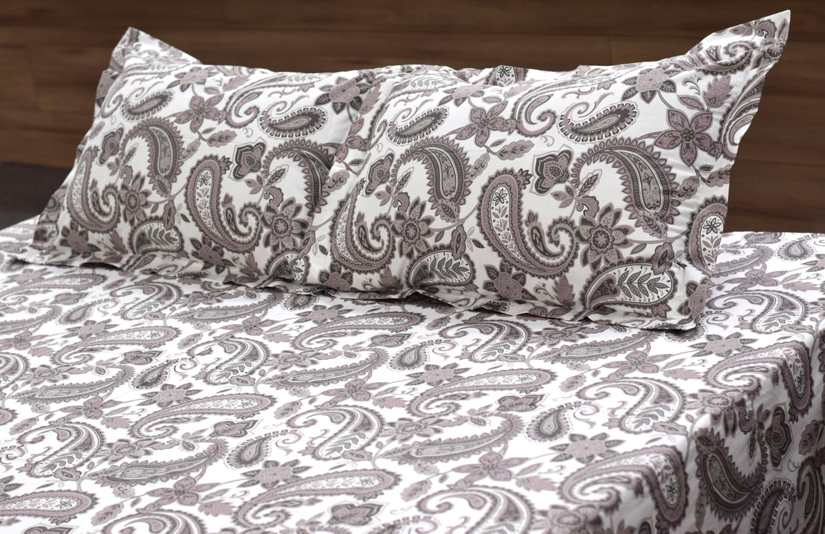 Premium Cotton Blend Double Bedsheet – 110 x 110 Inches | Elegant Paisley Floral Print