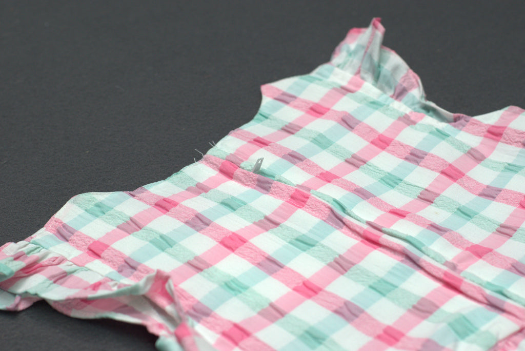 Pastel Checkered Kids Frock with Bow Pocket Detail