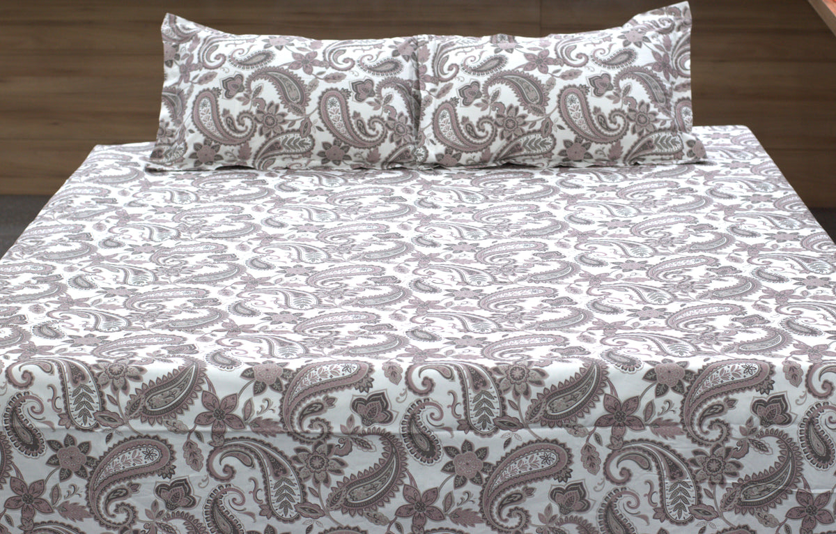 Premium Cotton Blend Double Bedsheet – 110 x 110 Inches | Elegant Paisley Floral Print