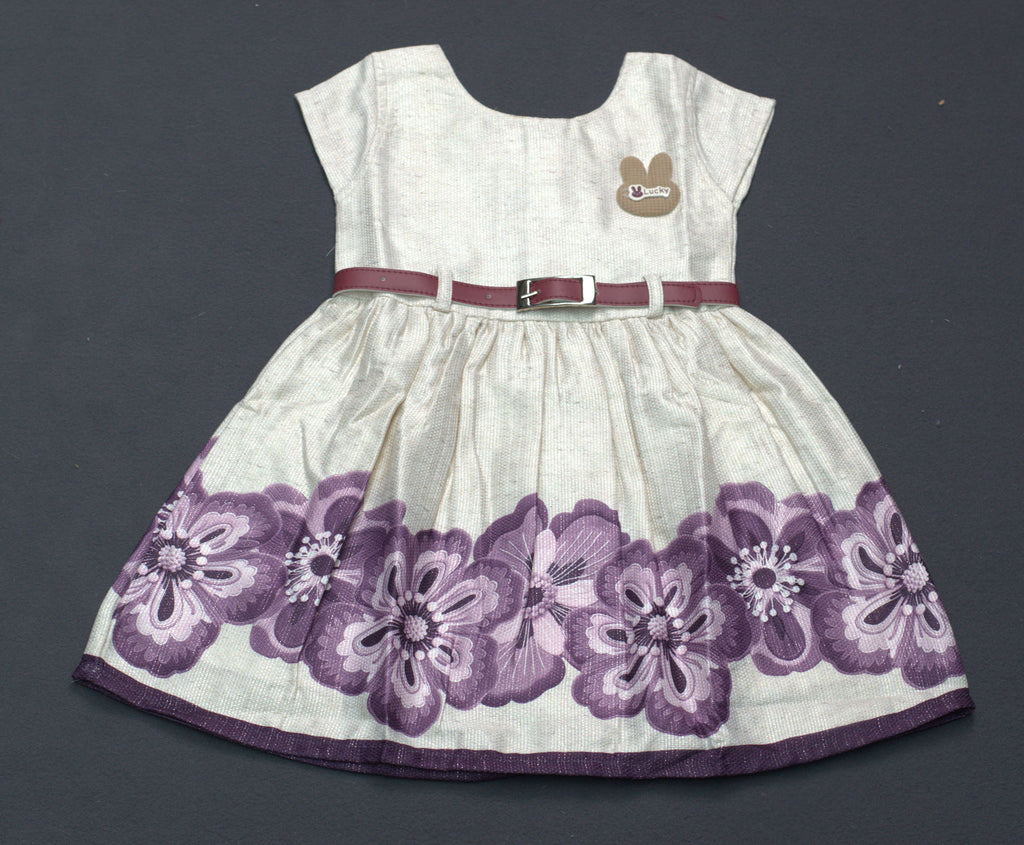 Kids' Floral Border Semi-Jute Frock with Contrast Belt
