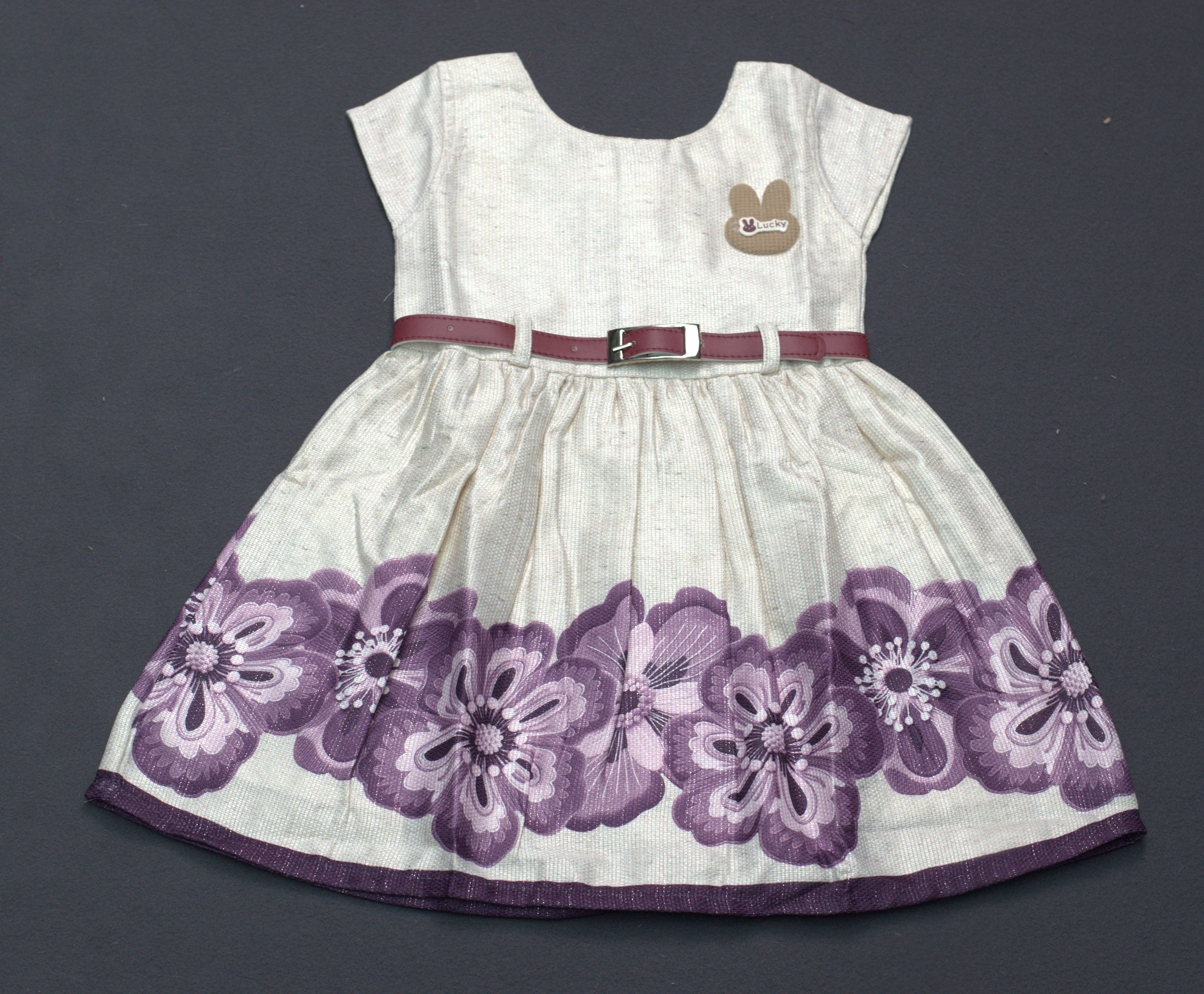 Kids' Floral Border Semi-Jute Frock with Contrast Belt