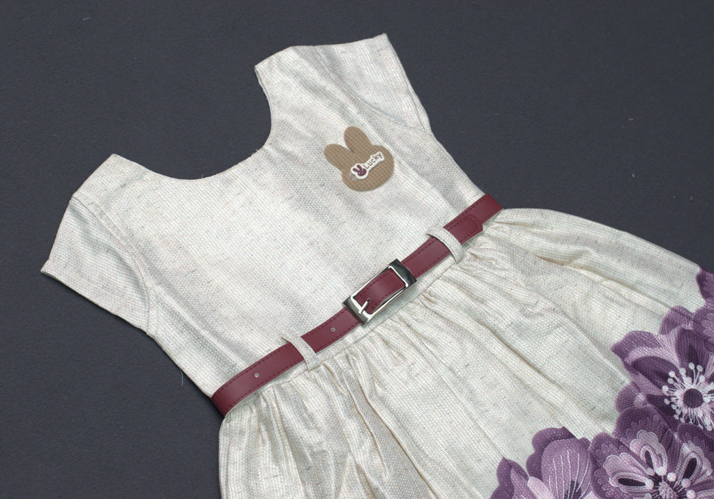 Kids' Floral Border Semi-Jute Frock with Contrast Belt