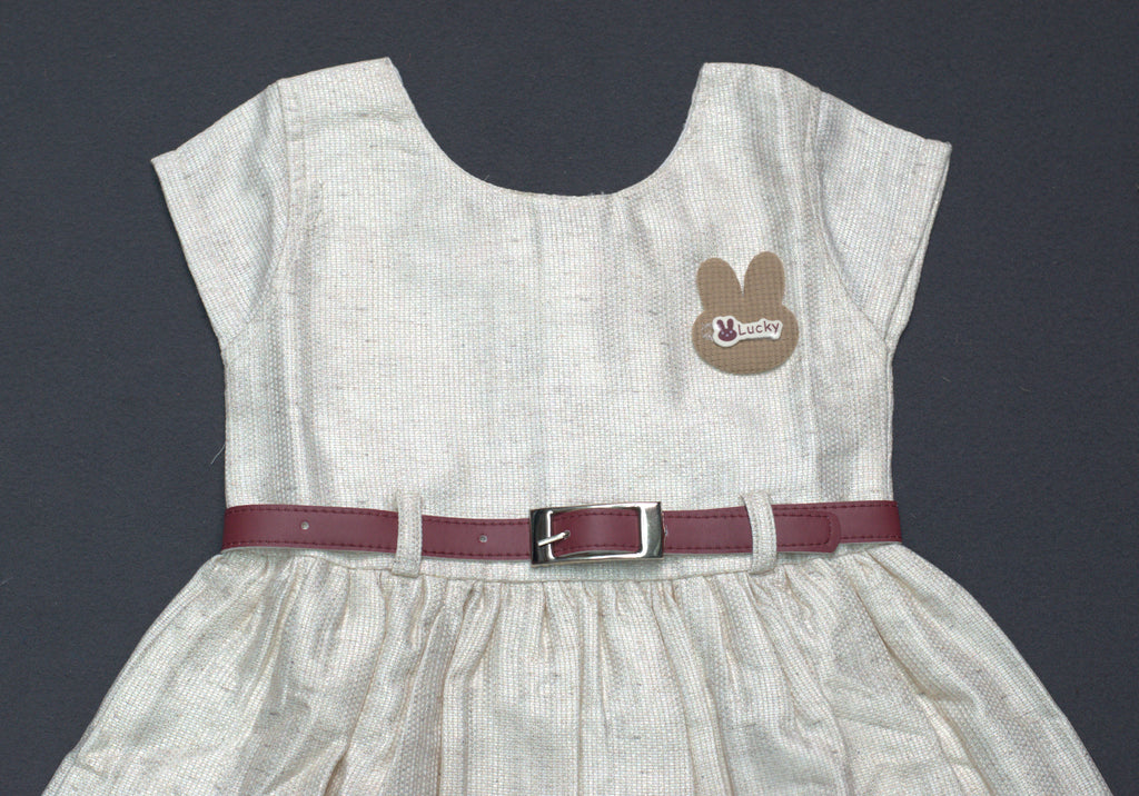 Kids' Floral Border Semi-Jute Frock with Contrast Belt