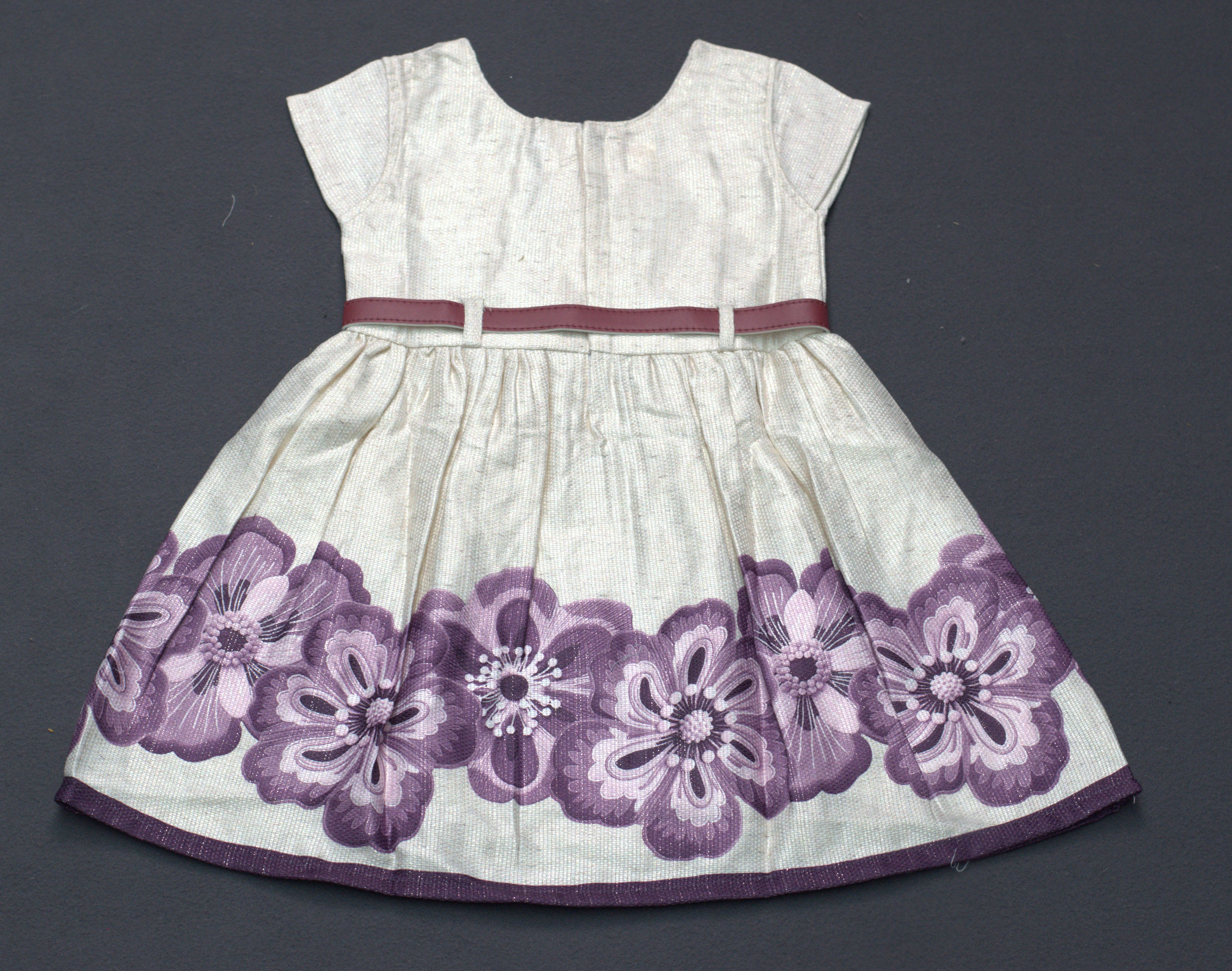 Kids' Floral Border Semi-Jute Frock with Contrast Belt