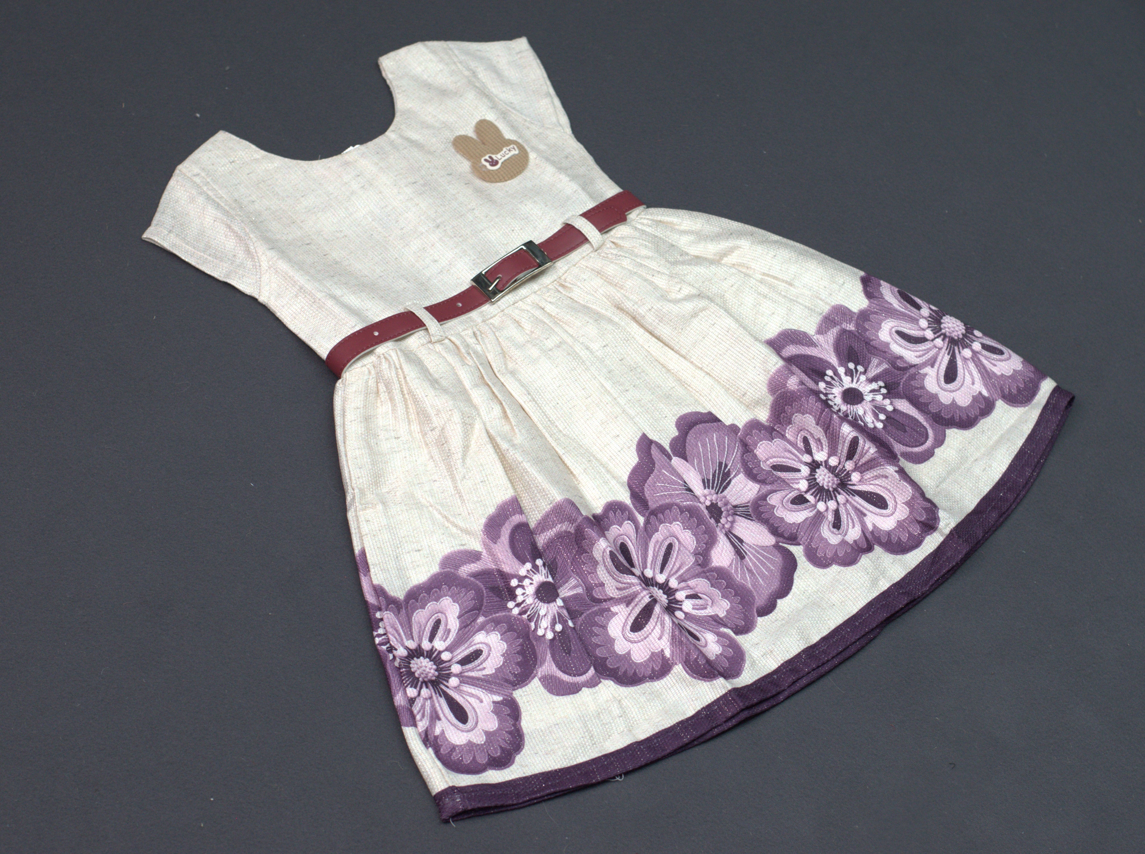 Kids' Floral Border Semi-Jute Frock with Contrast Belt