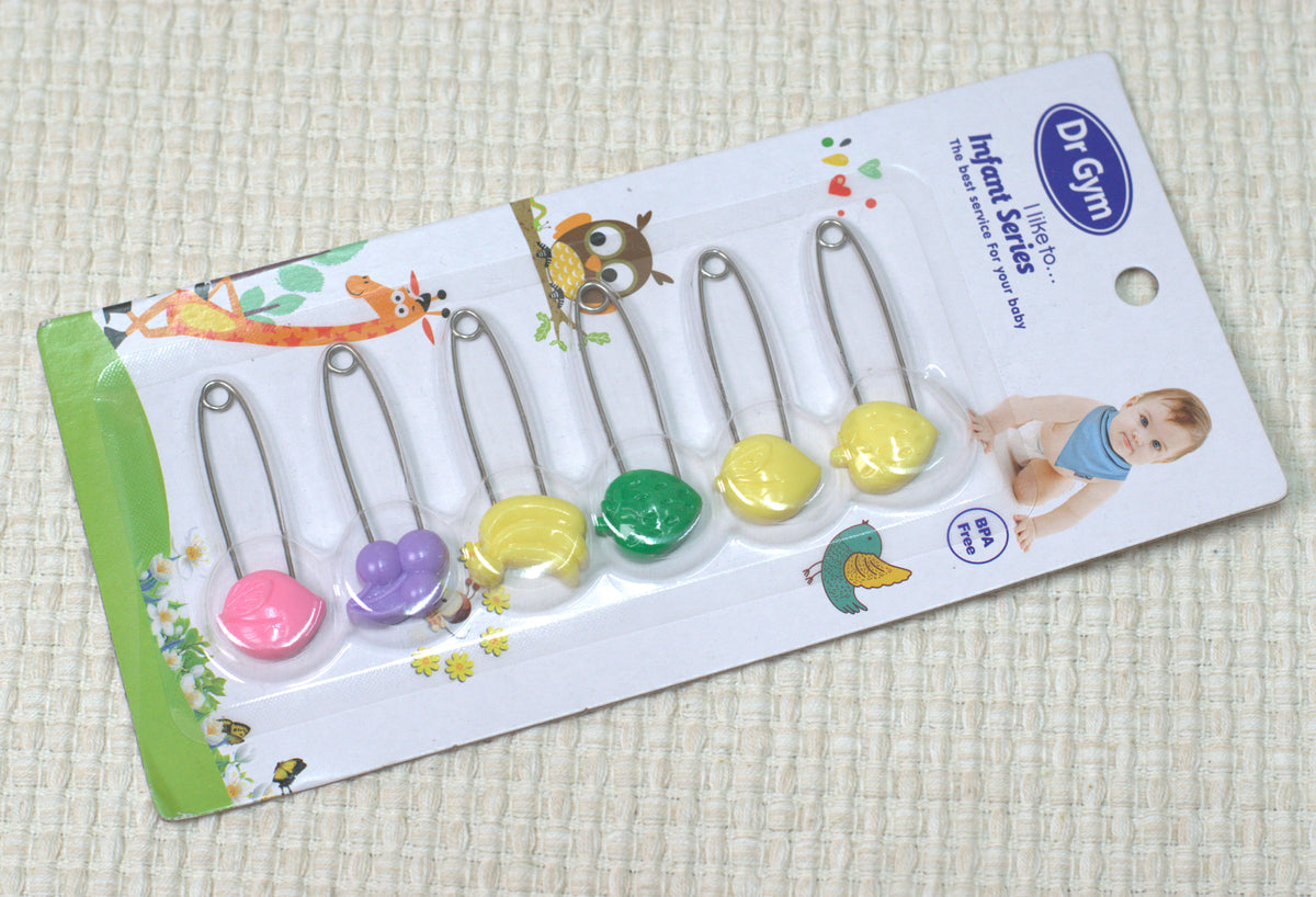 Cute Fruit & Animal Head Baby Safety Pins (Pack of 6)