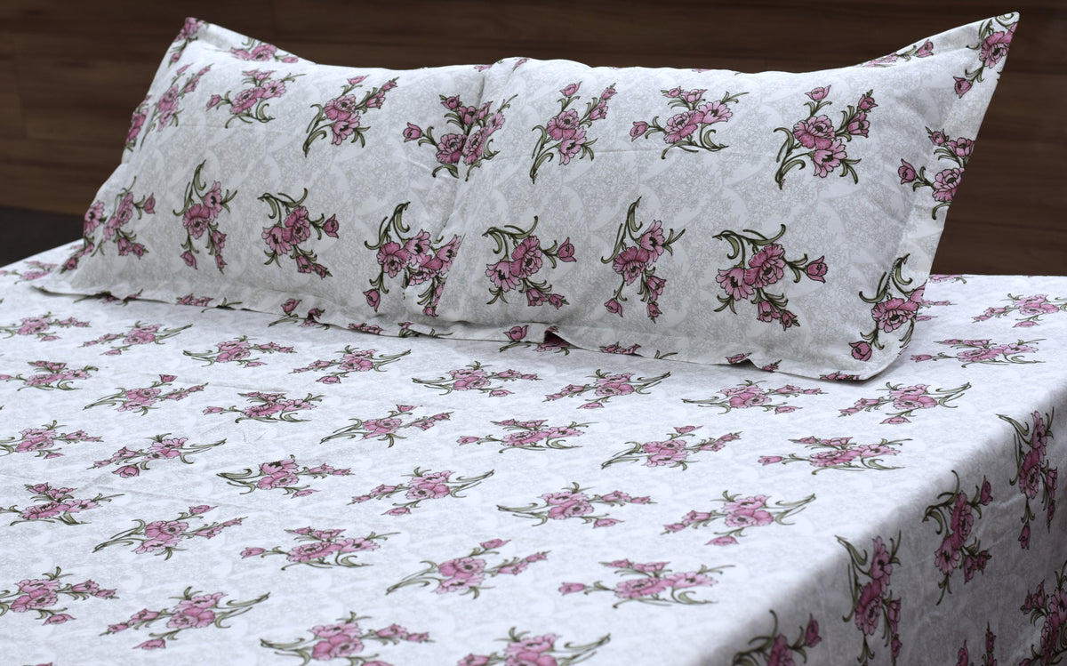 Premium Cotton Floral Printed Double Bedsheet – 110 x 110 Inches