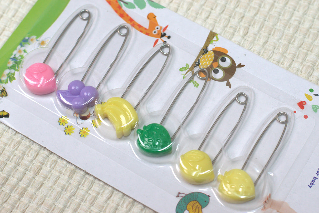 Cute Fruit & Animal Head Baby Safety Pins (Pack of 6)