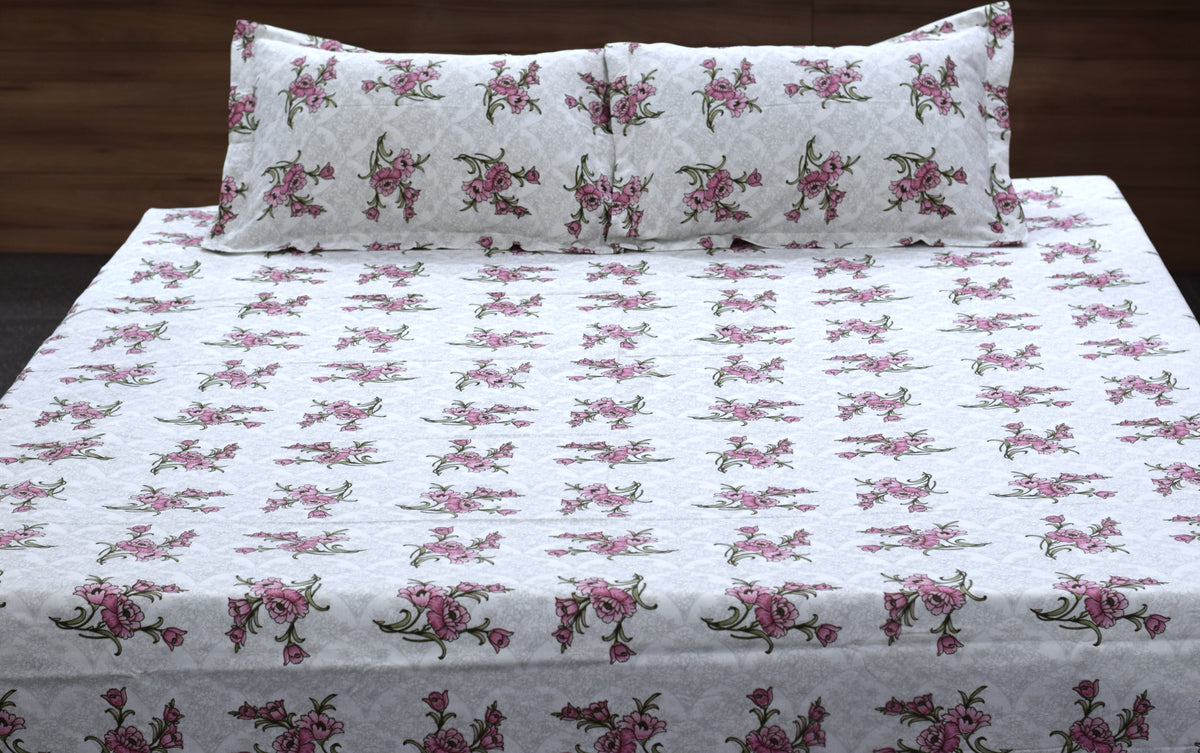 Premium Cotton Floral Printed Double Bedsheet – 110 x 110 Inches