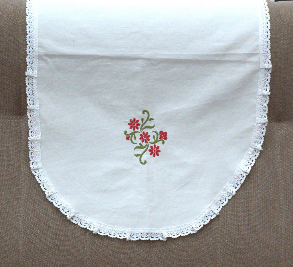 White Embroidered Chair Back Cover Set