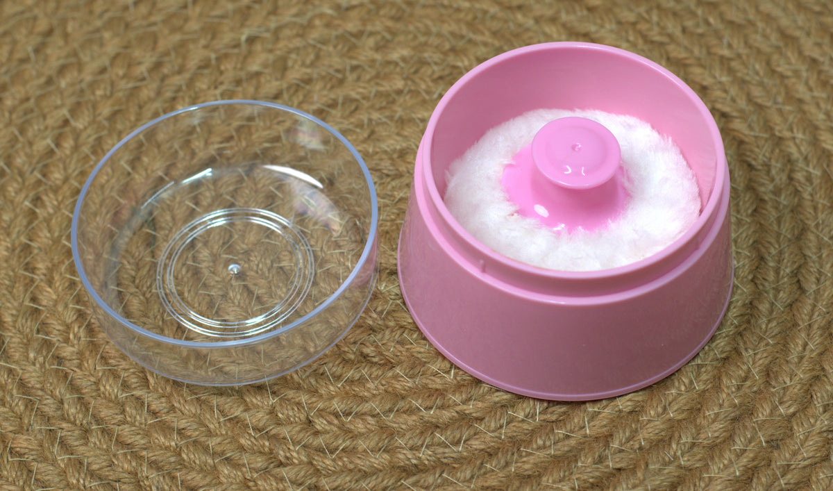 Soft Touch Baby Powder Puff Case with Easy-Grip Handle – Portable Pink Storage Container
