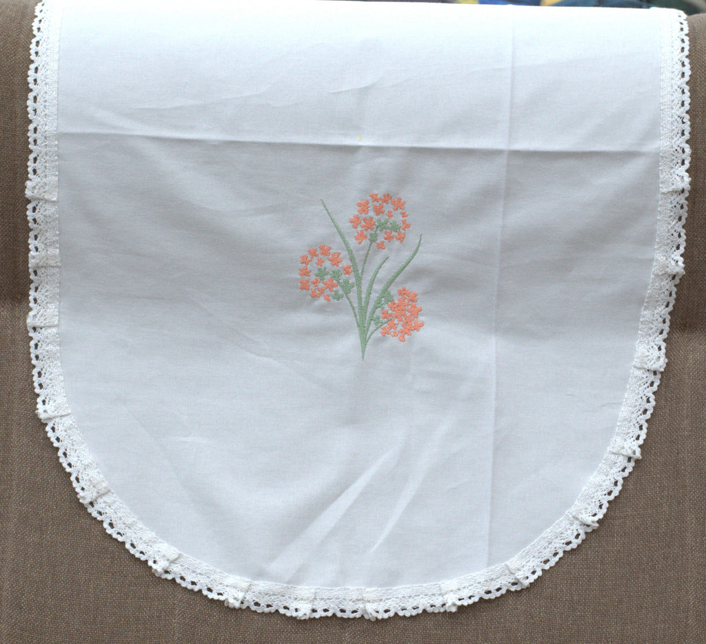Elegant Floral Embroidered Chair Back Cover Set – 5 Seater with Lace Border - View 2 - Floral Embroidered - Nushio