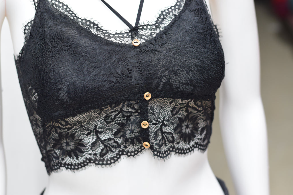 Women's Floral Lace Padded Bralette Crop Top – White Elegant Lace Bra