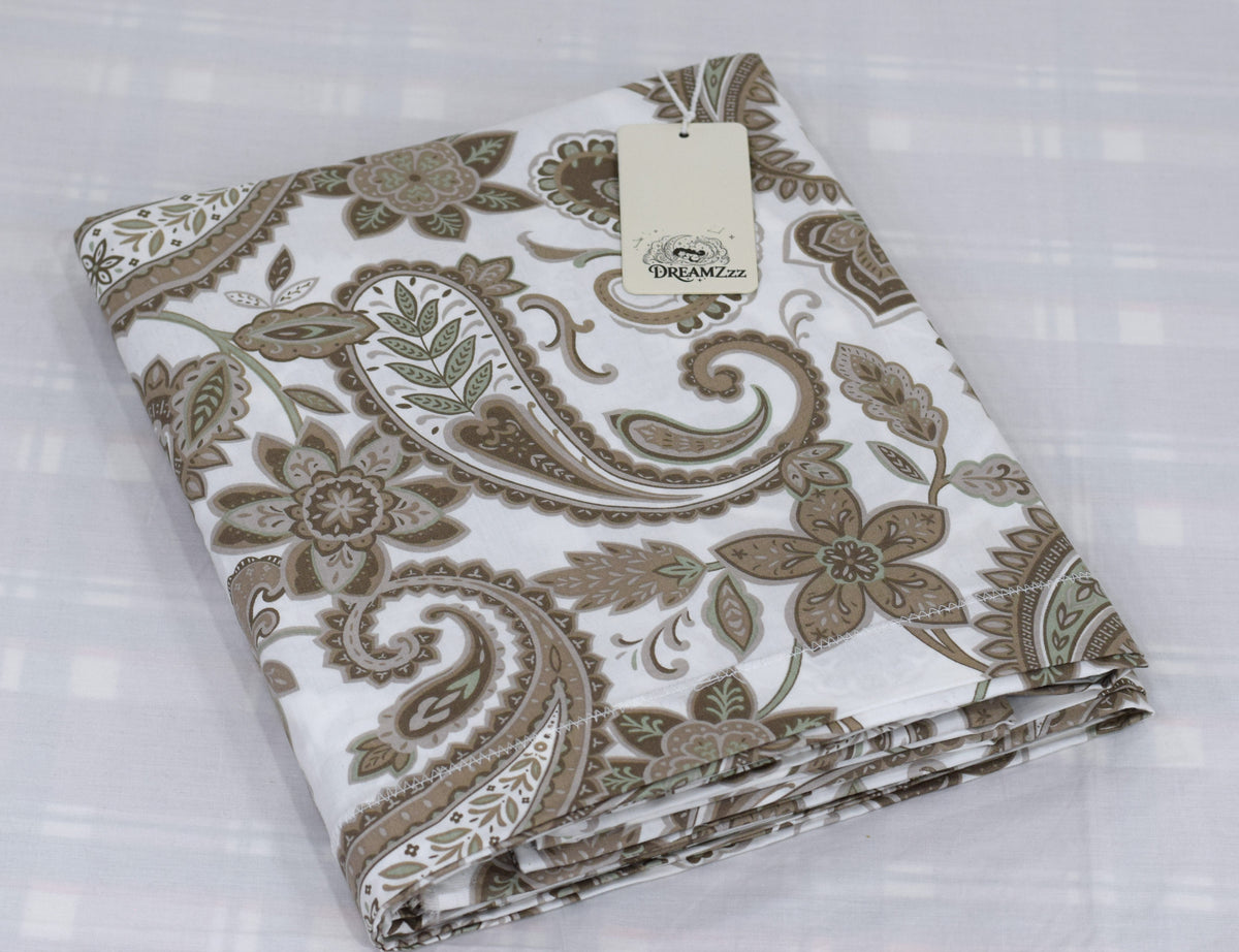 Premium Cotton Double Bedsheet – Elegant Paisley Floral Print | 110 x 110 Inches