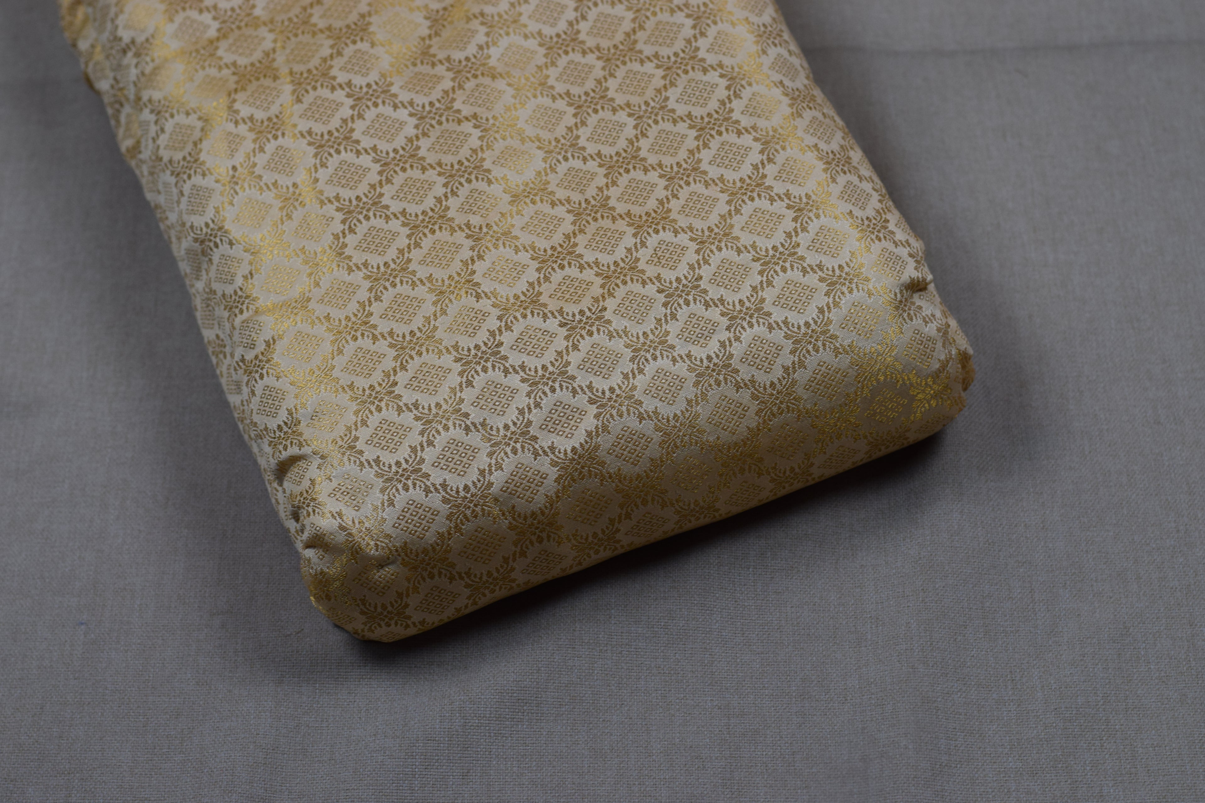 Premium Cream & Gold Brocade Silk Fabric for Blouse & Midi Blouse | Running Material | 1.10m / 1.50m / 2m