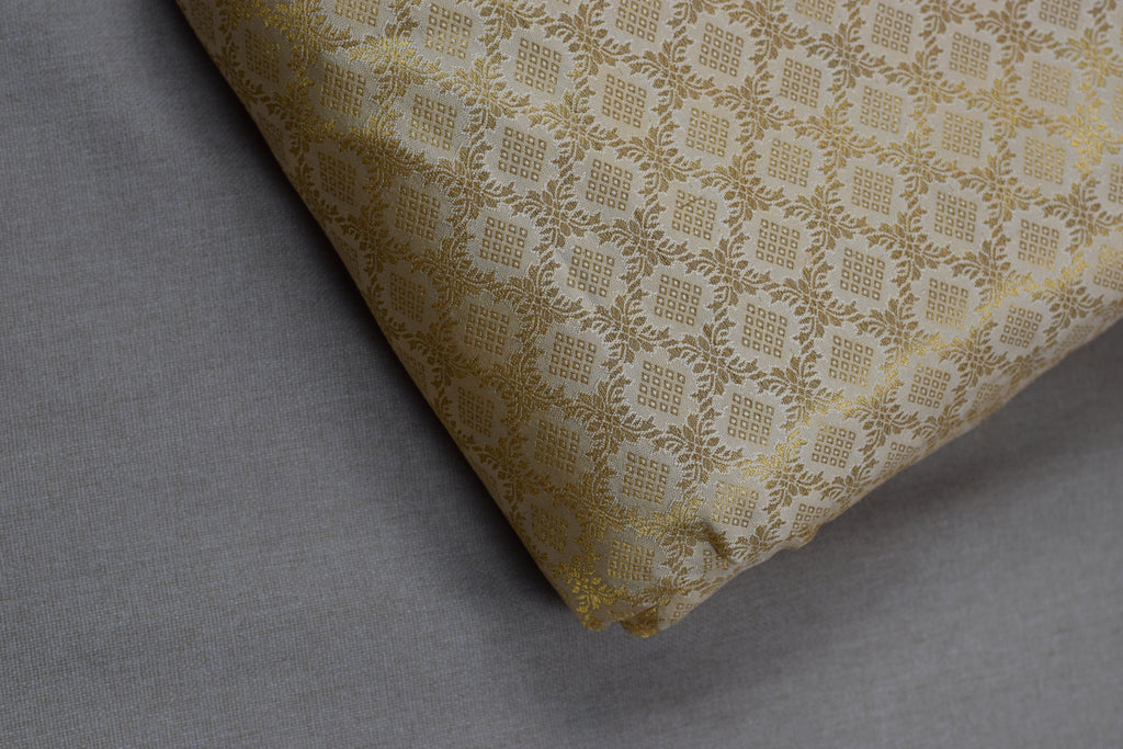 Premium Cream & Gold Brocade Silk Fabric for Blouse & Midi Blouse | Running Material | 1.10m / 1.50m / 2m