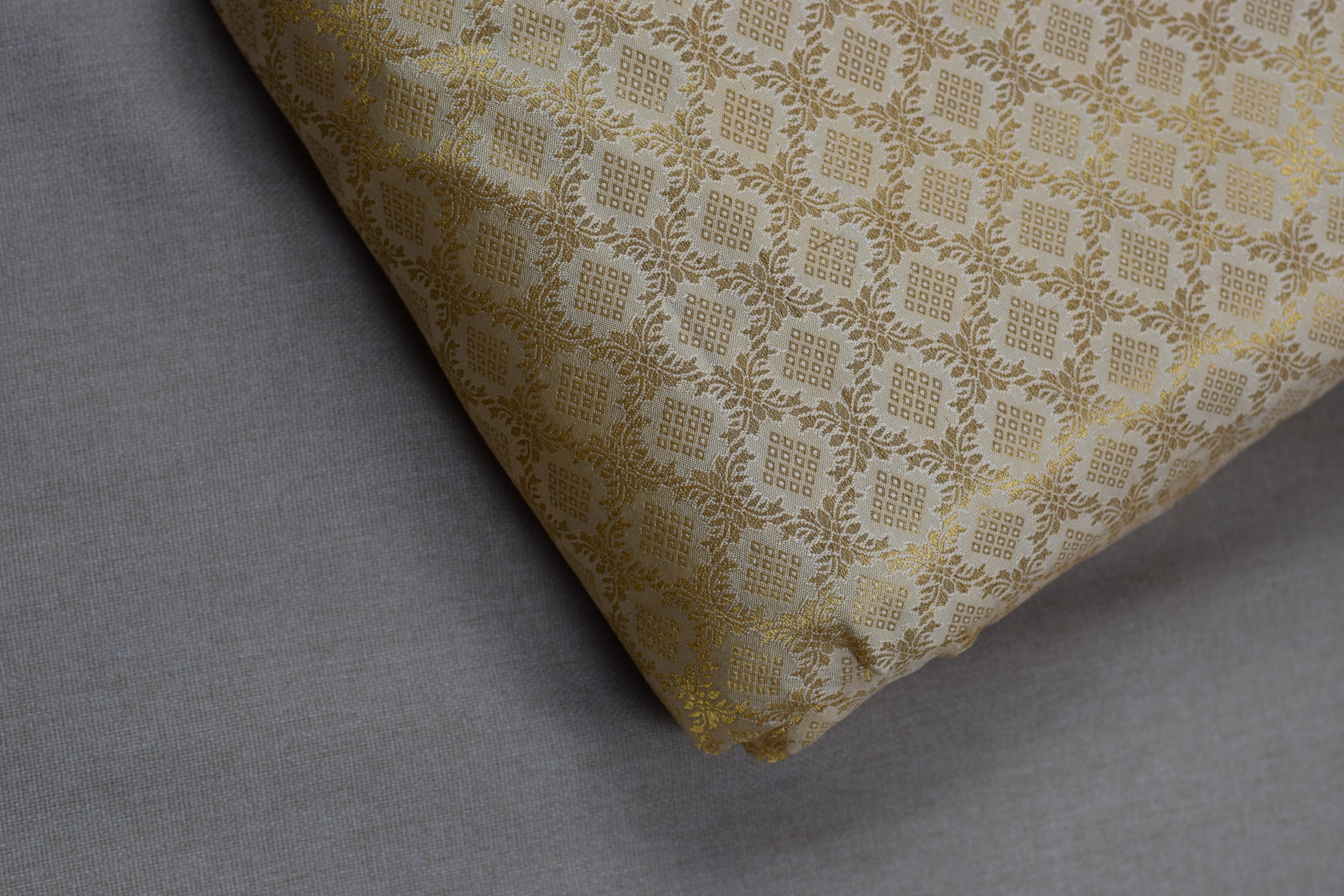 Premium Cream & Gold Brocade Silk Fabric for Blouse & Midi Blouse | Running Material | 1.10m / 1.50m / 2m