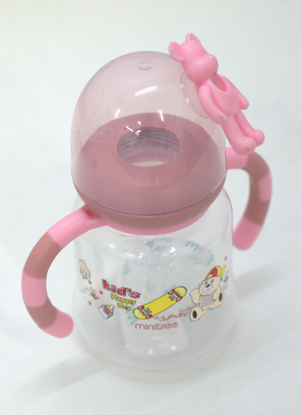 Cute Cartoon Bear Baby Feeding Bottle with Twin Handles (Pink)