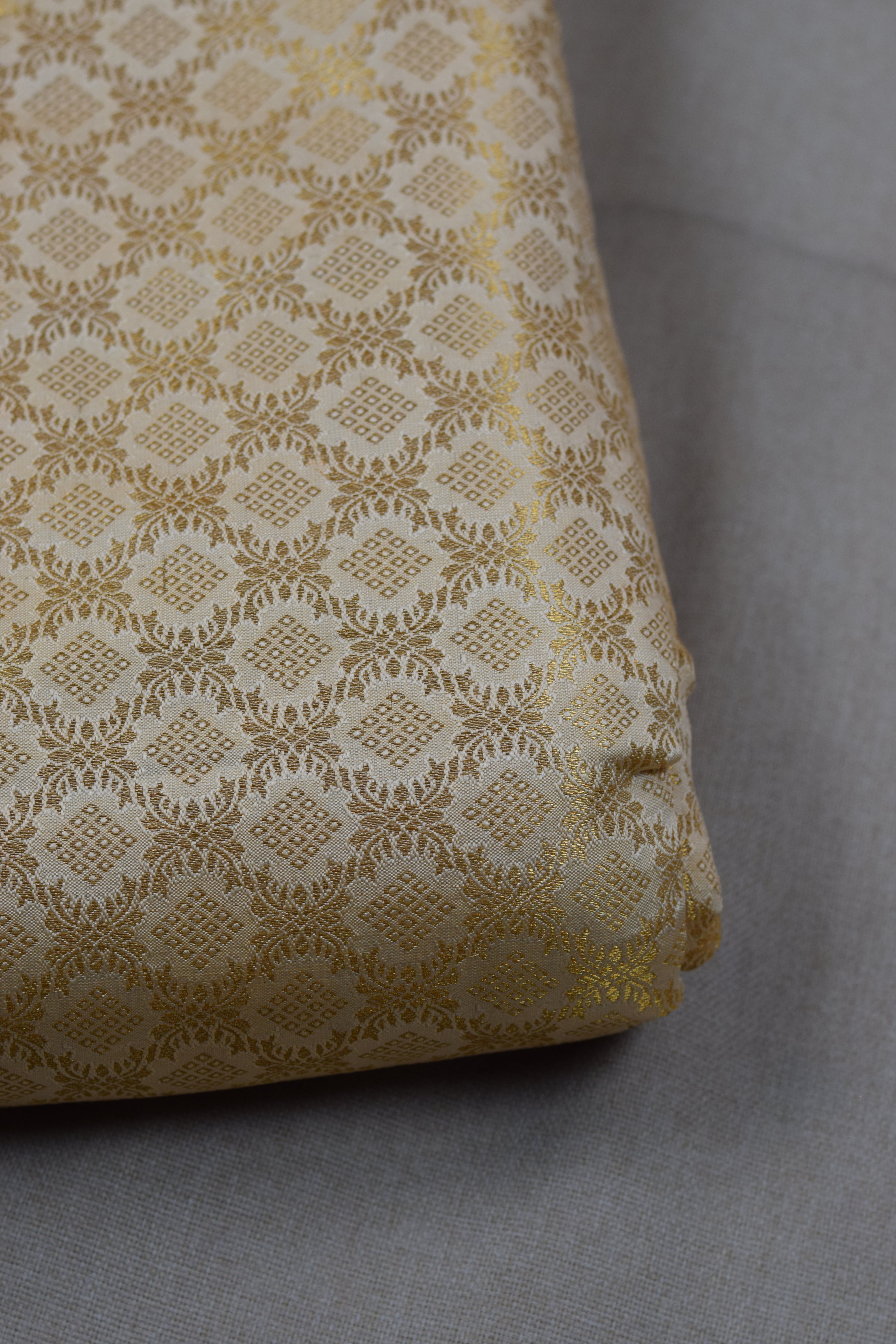Premium Cream & Gold Brocade Silk Fabric for Blouse & Midi Blouse | Running Material | 1.10m / 1.50m / 2m