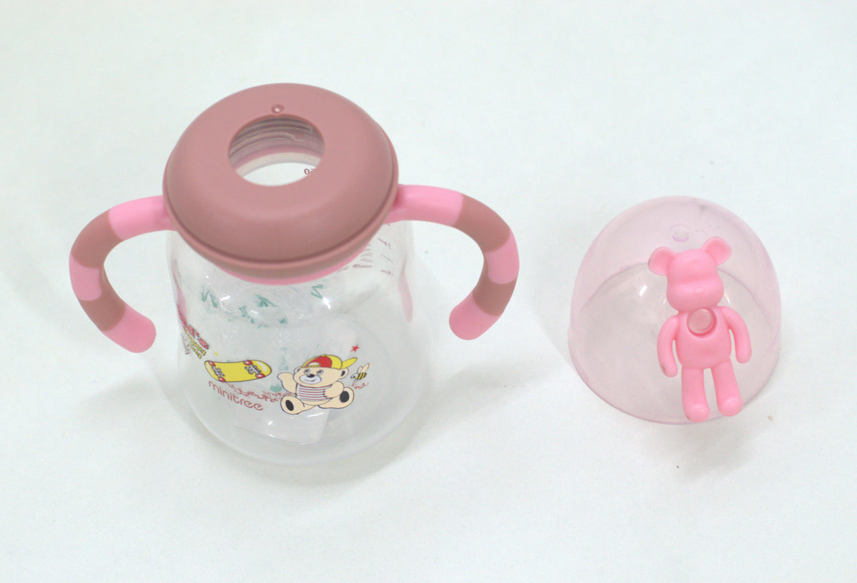 Cute Cartoon Bear Baby Feeding Bottle with Twin Handles (Pink)