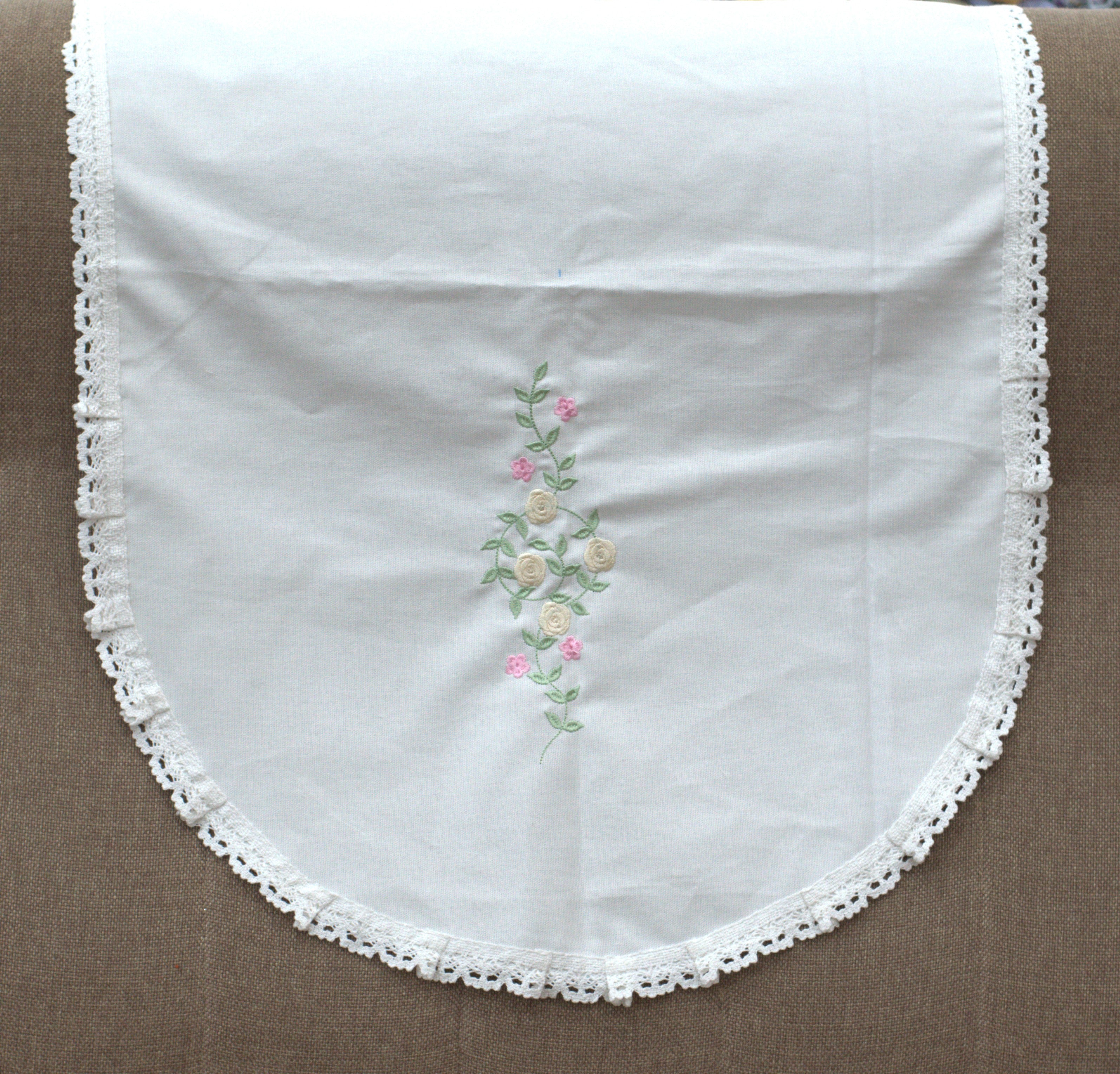 White Floral Embroidered Chair Back Cover Set
