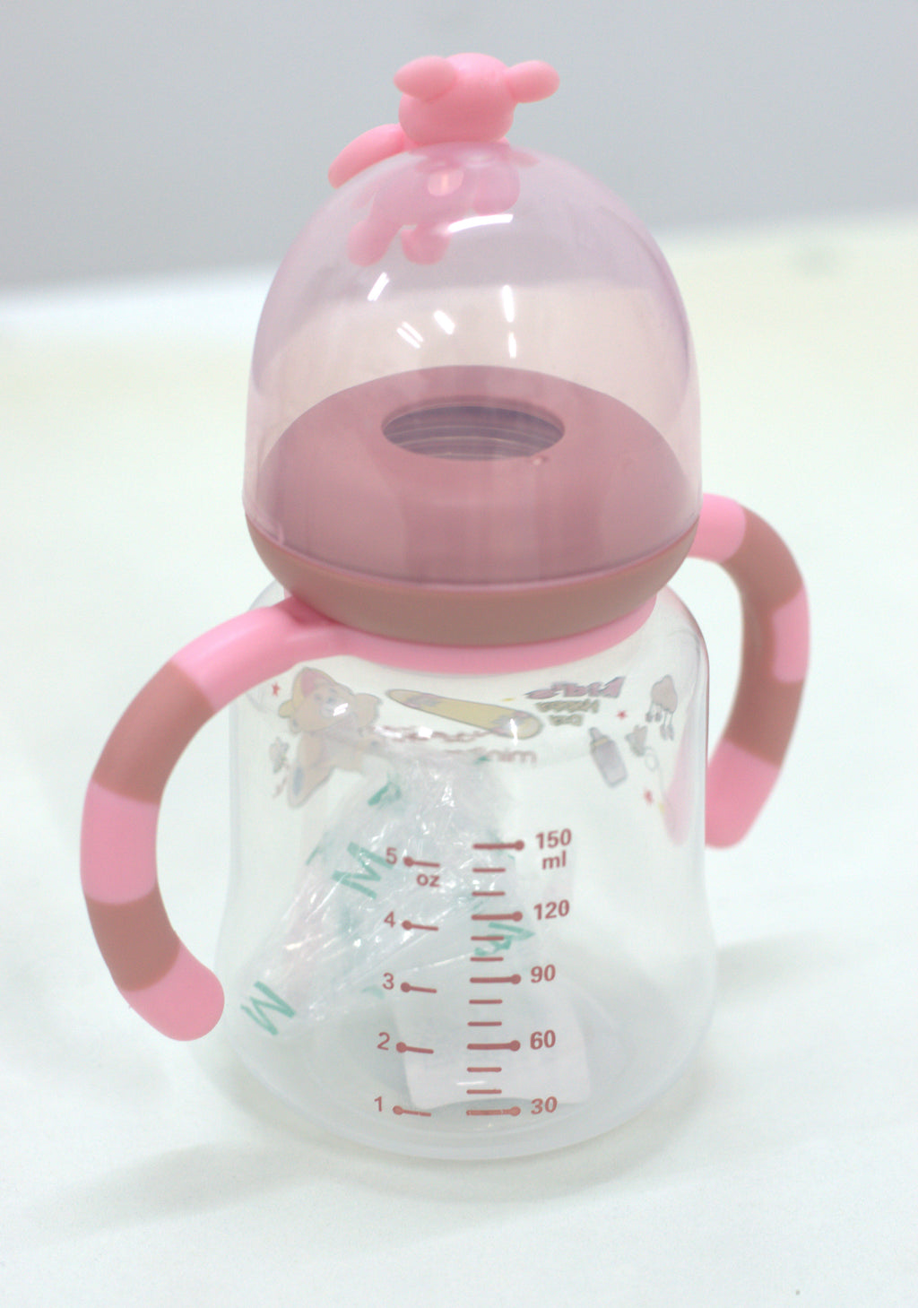Cute Cartoon Bear Baby Feeding Bottle with Twin Handles (Pink)
