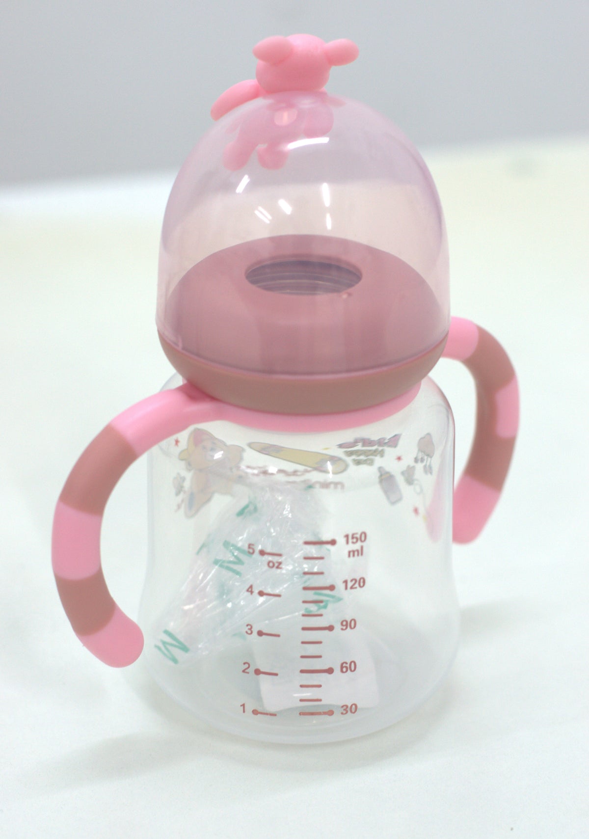 Cute Cartoon Bear Baby Feeding Bottle with Twin Handles (Pink)