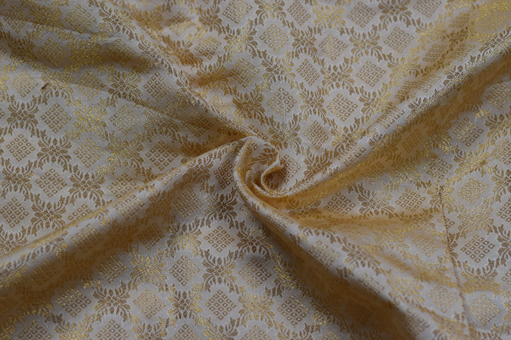 Premium Cream & Gold Brocade Silk Fabric for Blouse & Midi Blouse | Running Material | 1.10m / 1.50m / 2m
