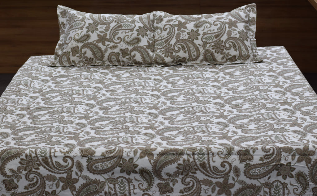 Premium Cotton Double Bedsheet – Elegant Paisley Floral Print | 110 x 110 Inches