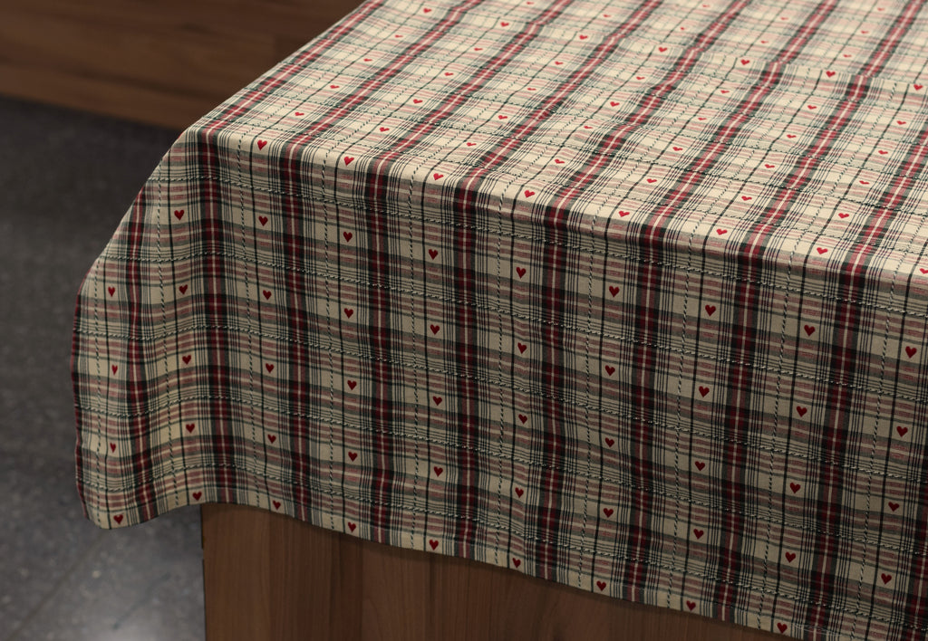 Premium Plaid Cotton Tablecloth with Heart Motifs – 6 to 8 Seater – Nushio by Pulpel