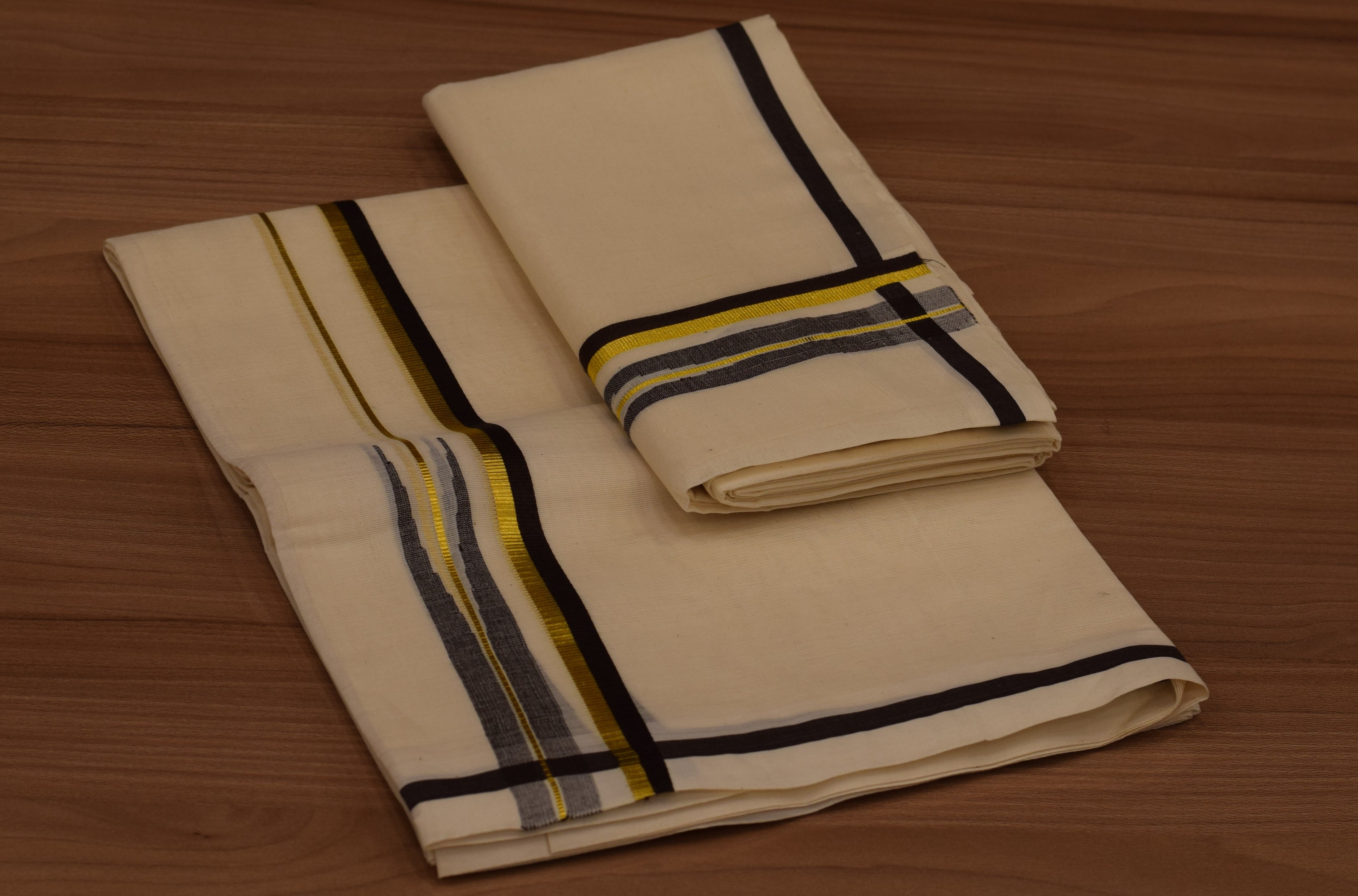 Kerala Kodi Color Women's Set Mundu – 2.80 Meter Traditional Cotton Set Mundu with Brown & Golden Border