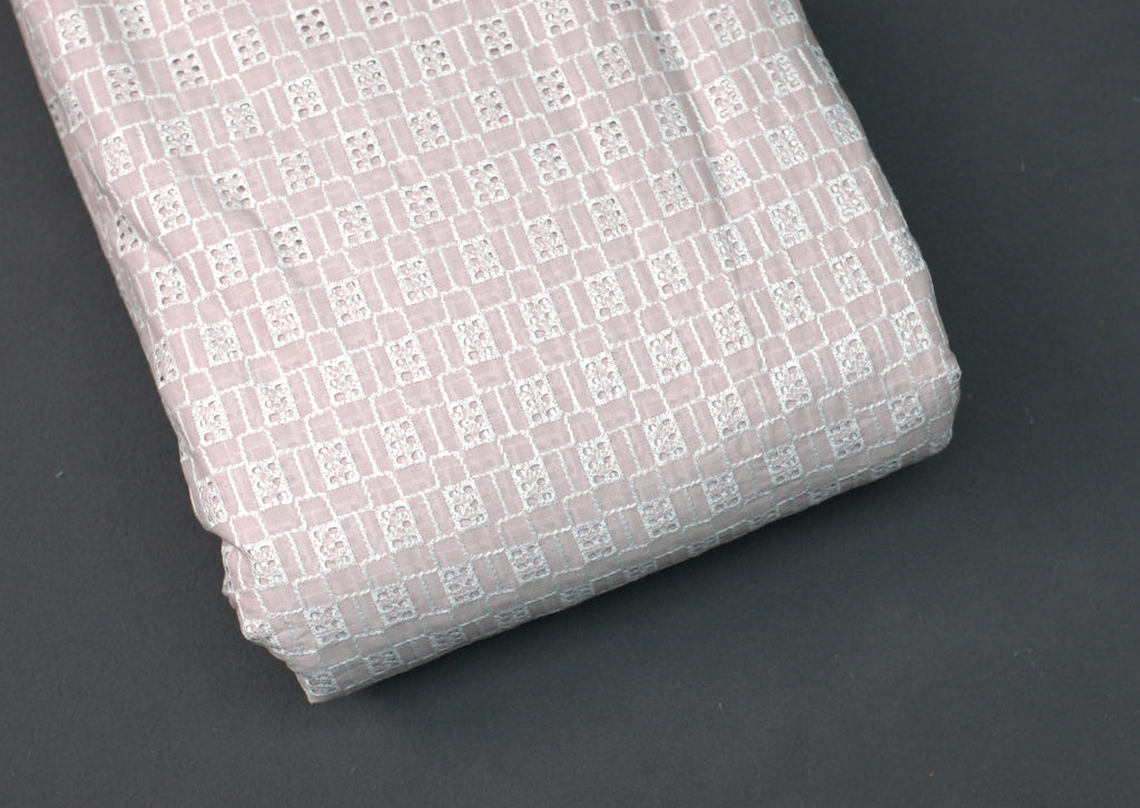 Blush Pink Cotton Embroidered Dress Material – 44" Width | Top 2.50 Mtrs