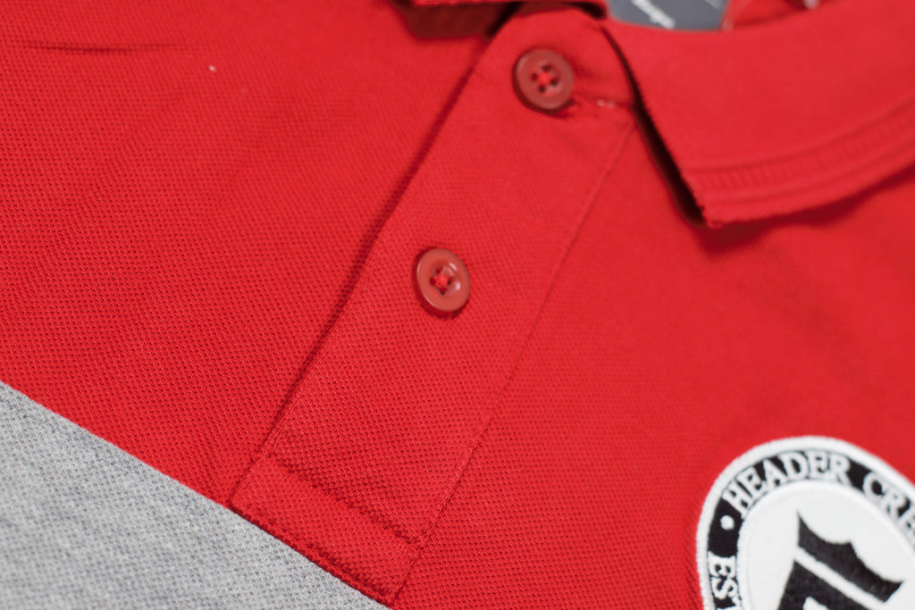 Men's Red Color Block Polo T-Shirt – Cotton Blend Half Sleeve Collared Tee | Medium
