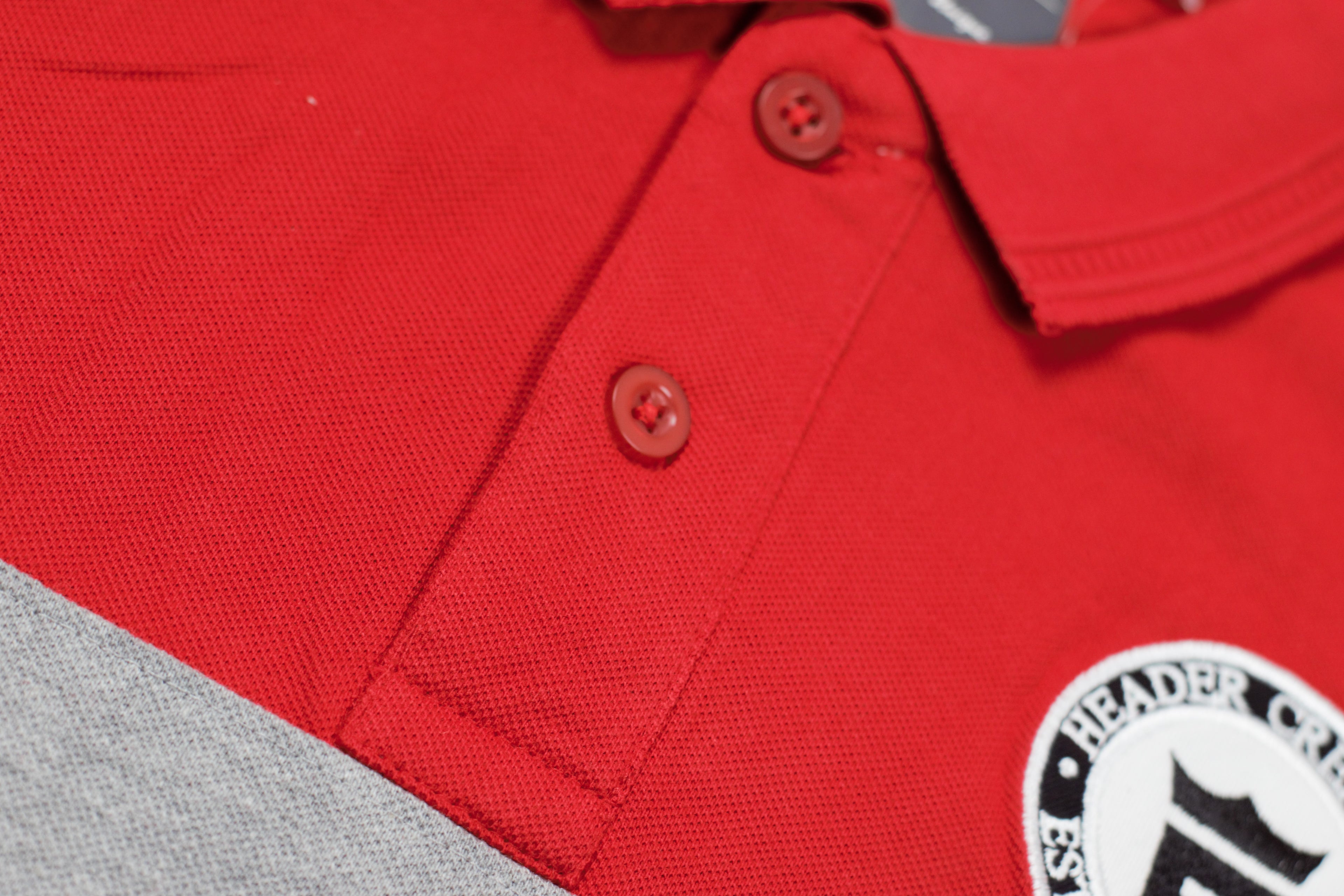 Men's Red Color Block Polo T-Shirt – Cotton Blend Half Sleeve Collared Tee | Medium