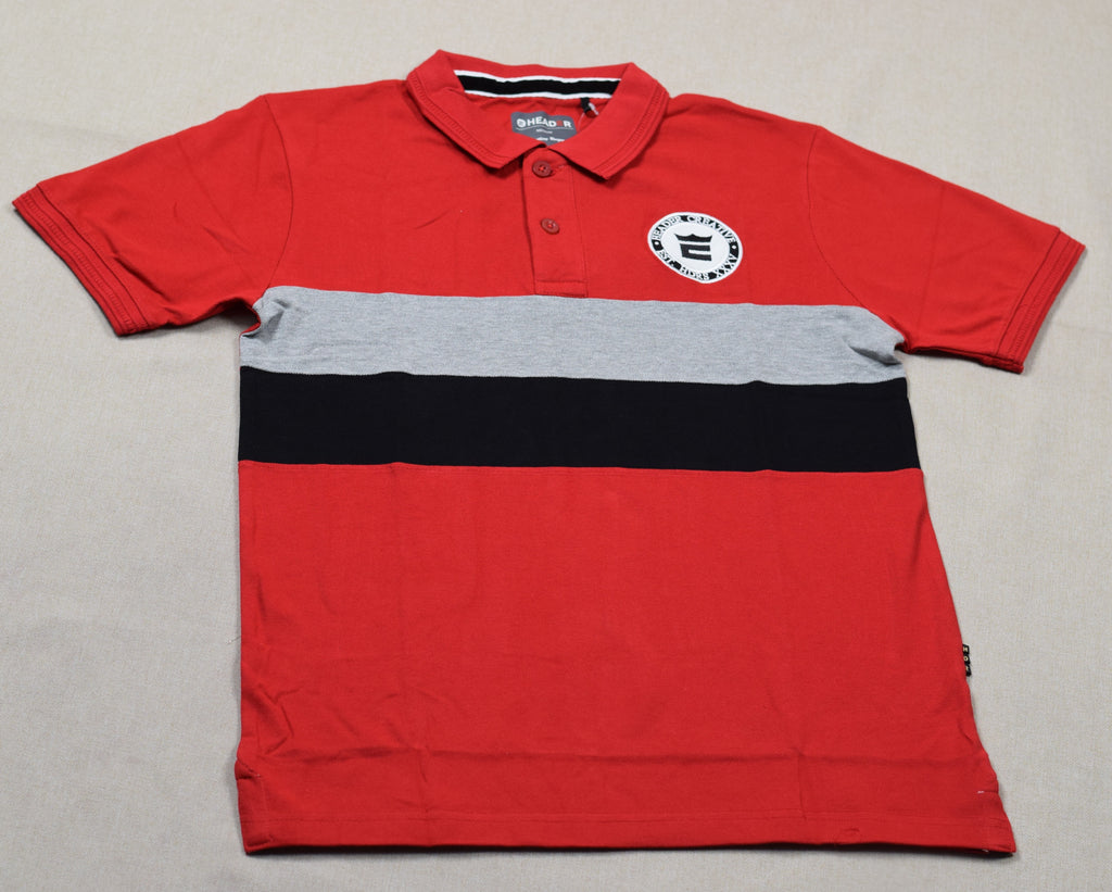 Men's Red Color Block Polo T-Shirt – Cotton Blend Half Sleeve Collared Tee | Medium